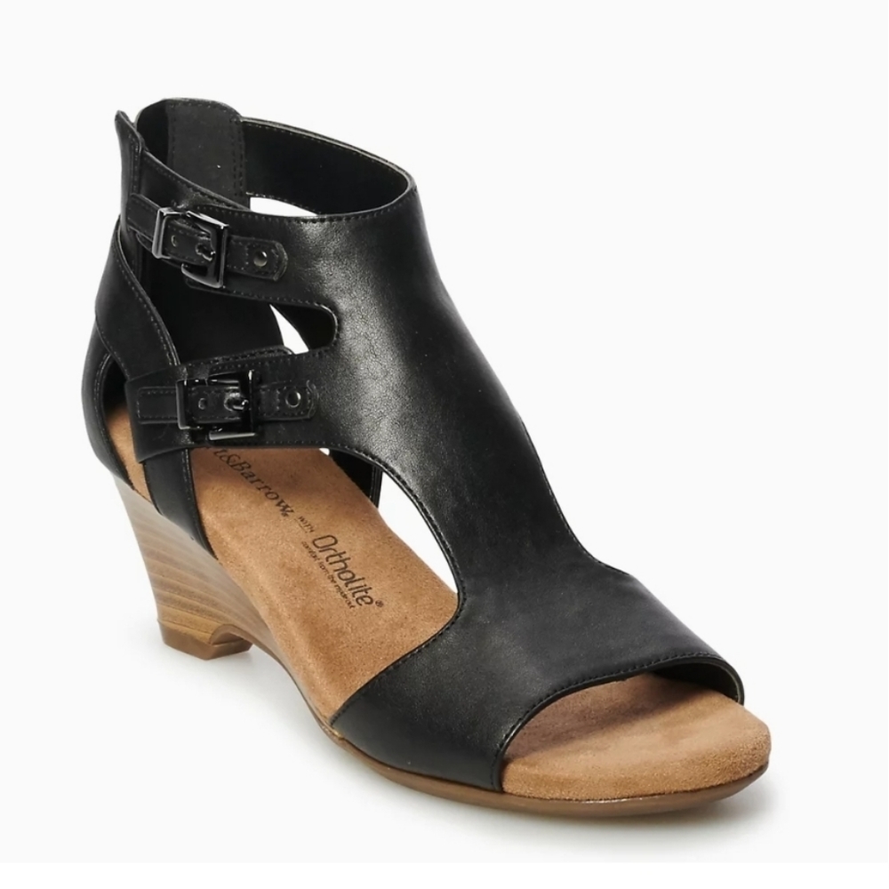 Ortholite Black T strap Wedge Sandals size 10